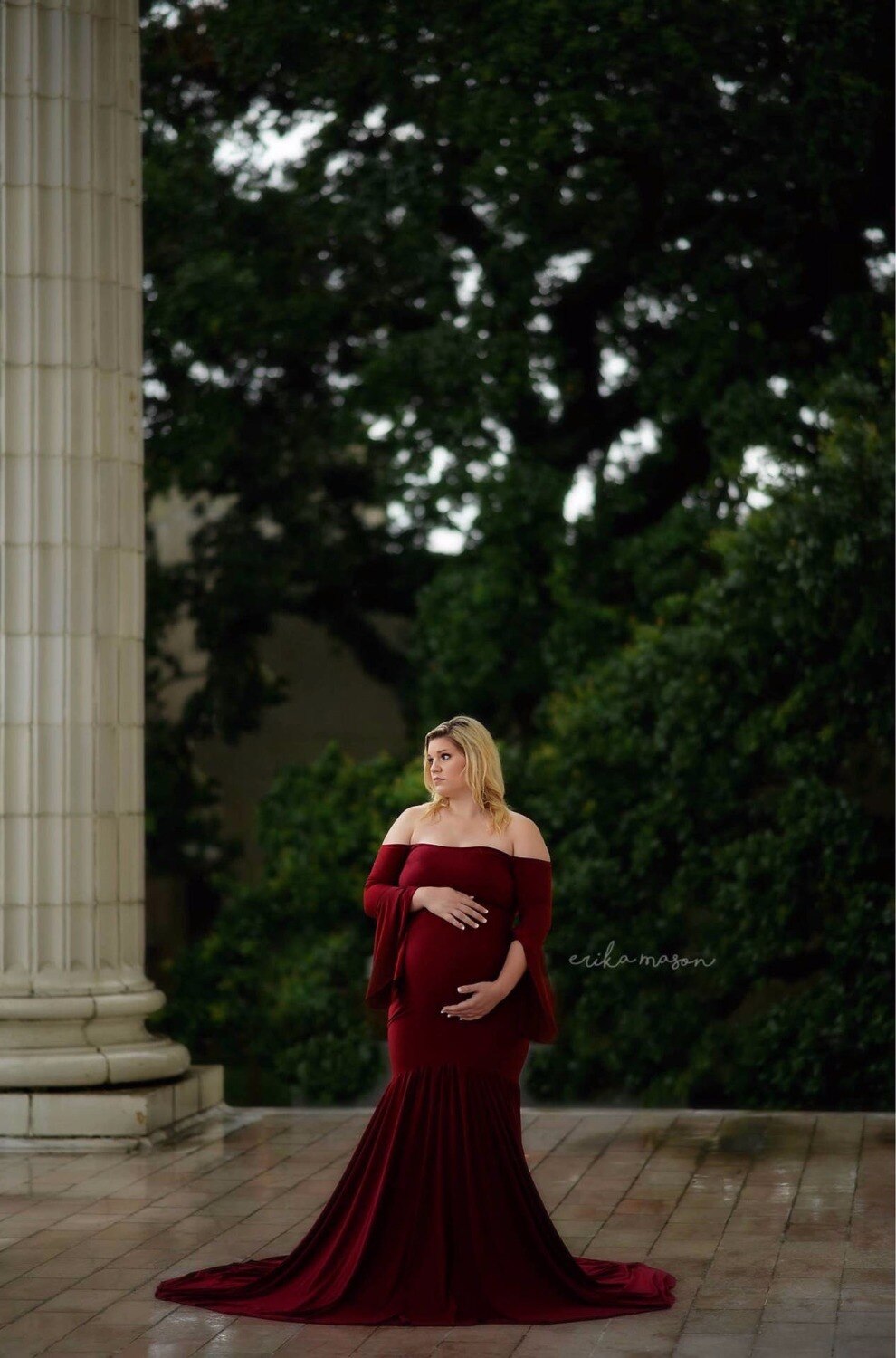 Maternity Dress For Photo Boat Neck red Dress Maternty Photography Props long Sleeve Stretch Cotton Pregnant Dress