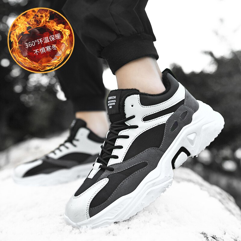 Inverno masculino mais tênis de veludo confortável hard-wearing clássico sapatos de moda para homem rendas ao ar livre manter sapatos de algodão quente