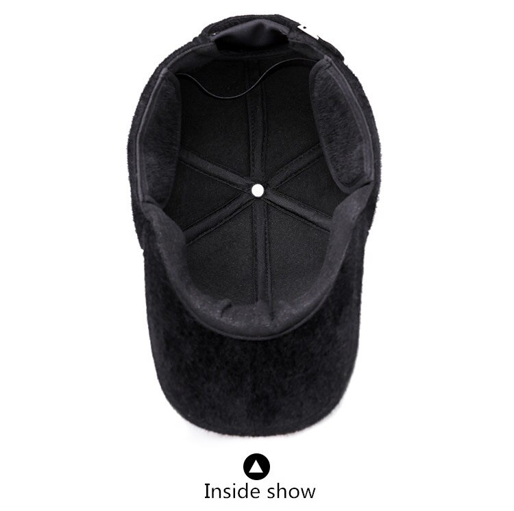 Haige 003 solide sorte ældre mænds causl kunstige pels baseballkasket alderen casquette gorros øreflap vindtæt snapbacks hatte