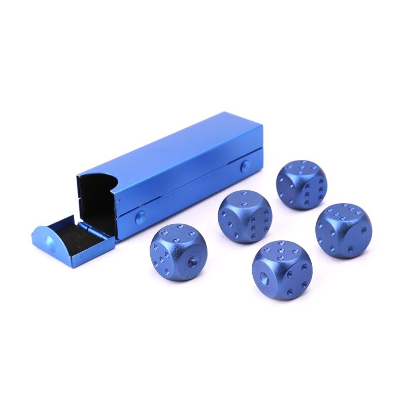 5Pcs 16Mm Aluminium Dobbelstenen Polyhedral Metalen Effen Draagbare Dobbelstenen Domino 6 Zijdige Dobbelstenen Poker Party Entertainment Gereedschap: Blauw