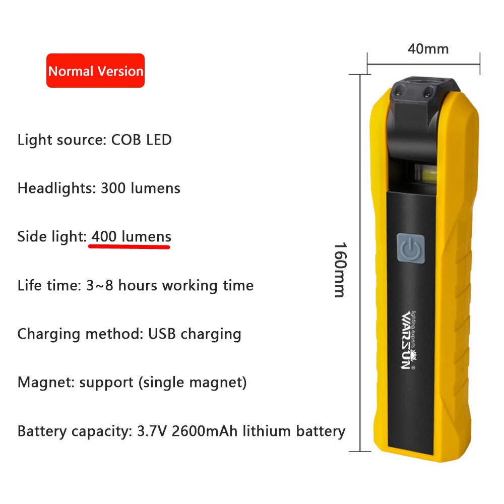 Led Work Light Portable COB Worklight Lamp Work Lamp Werklamp Flashlight XPE Working Light Searchlight USB Rechargeable 10W: Basic 400 lumens