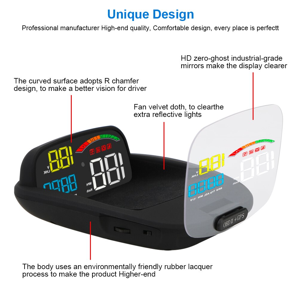 RPM napięcie C800 OBD2 + HUD lustro głowa w górę wyświetlacz temperatura wody automatyczny detektor nawigacja samochodowa GPS prędkościomierz projektor alarm bezpieczeństwa