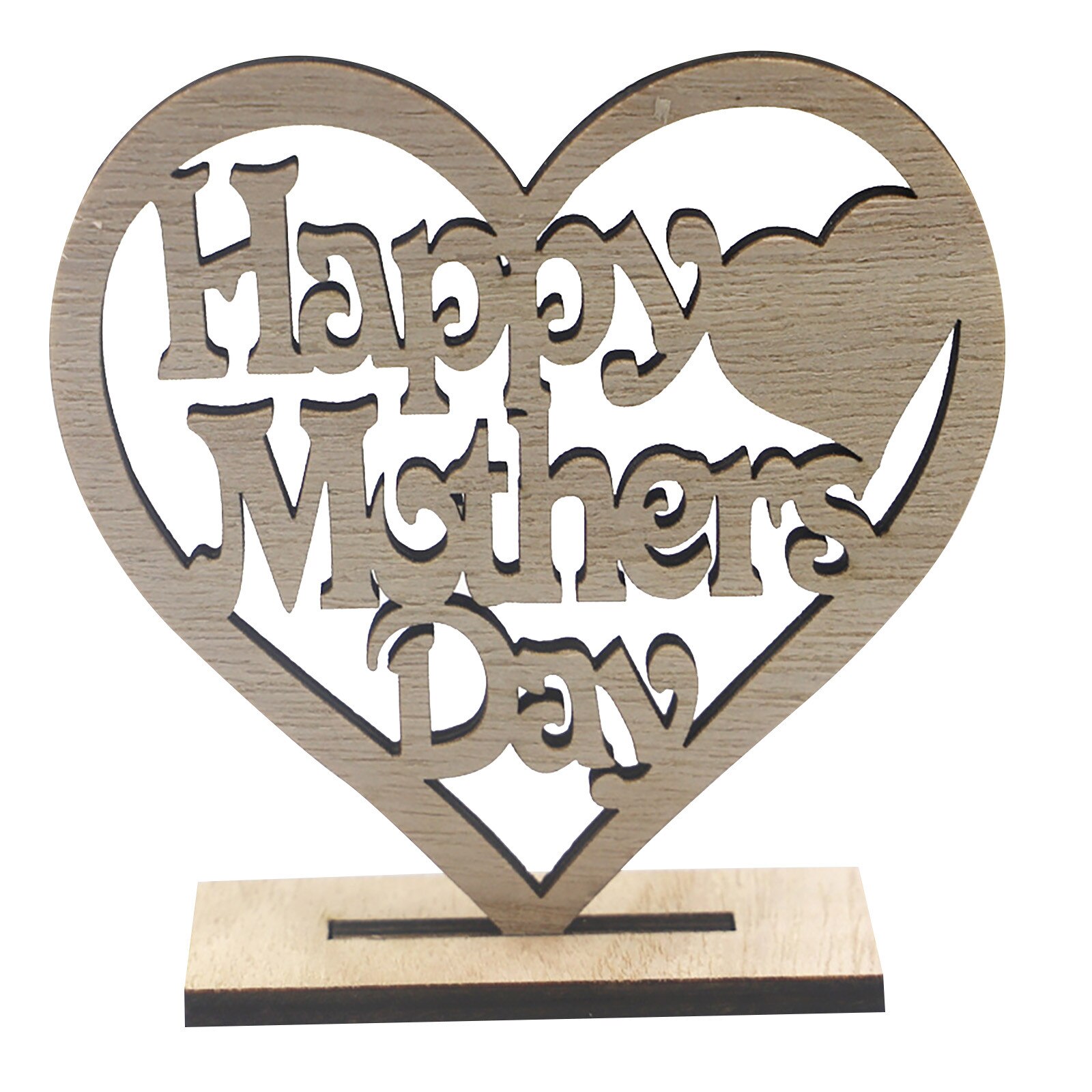 Mother's Day Wooden Heart-Shaped Happy Mothers Day Best Mum Hollow Ornament Woodblock Craft Birthday: B
