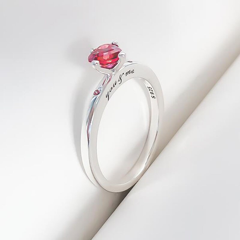 100% 925 кольцо Silver Pan Ring Rose Red Heart Pan Ring For Women Wedding Party Jewelry
