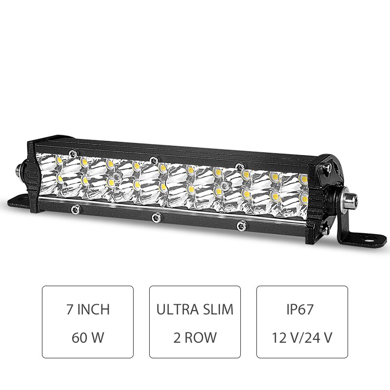 Ultra Slim led bar 7'' 13'' 20 inch Dual Row LED Light Bar combo Beam For 4X4 ATV Off Road car Driving Lights barra led 12V 24V: 7 inch spot light