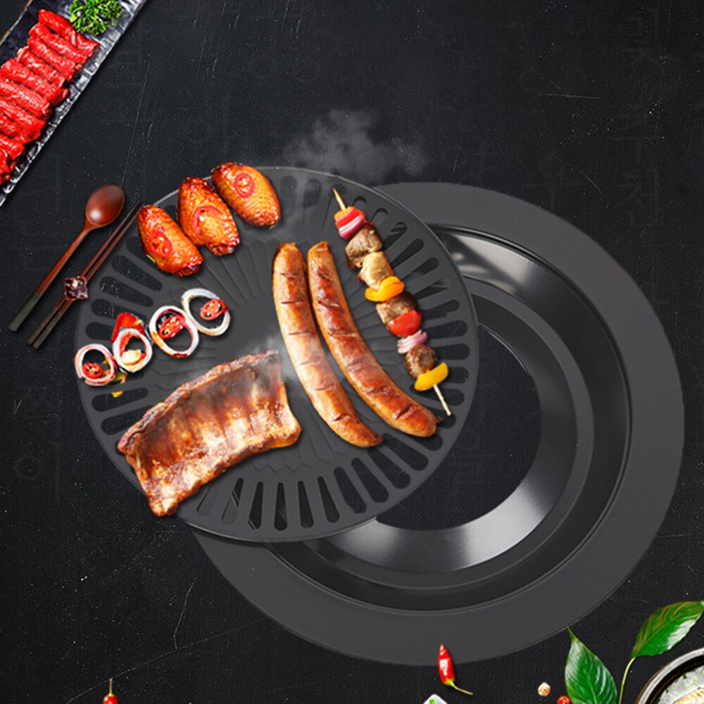 Koreansk bordplade center hævet rund grillpande til udendørs bbq bulgogi pander non-stick grill køkkengrej koreansk bbq bakke grill pl