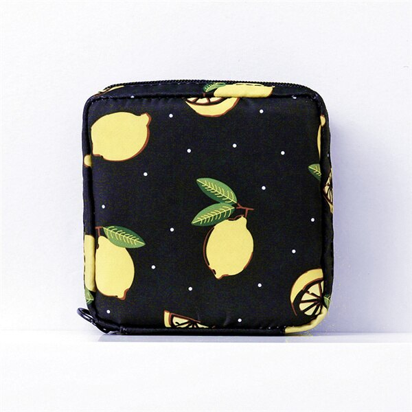 PURDORED 1 Pc Cartoon Mini Cosmetic Bag Waterproof Women Makeup Bag Travel Makeup Pouch Lipstick Organizer Case Trousse Neceser: large black lemon