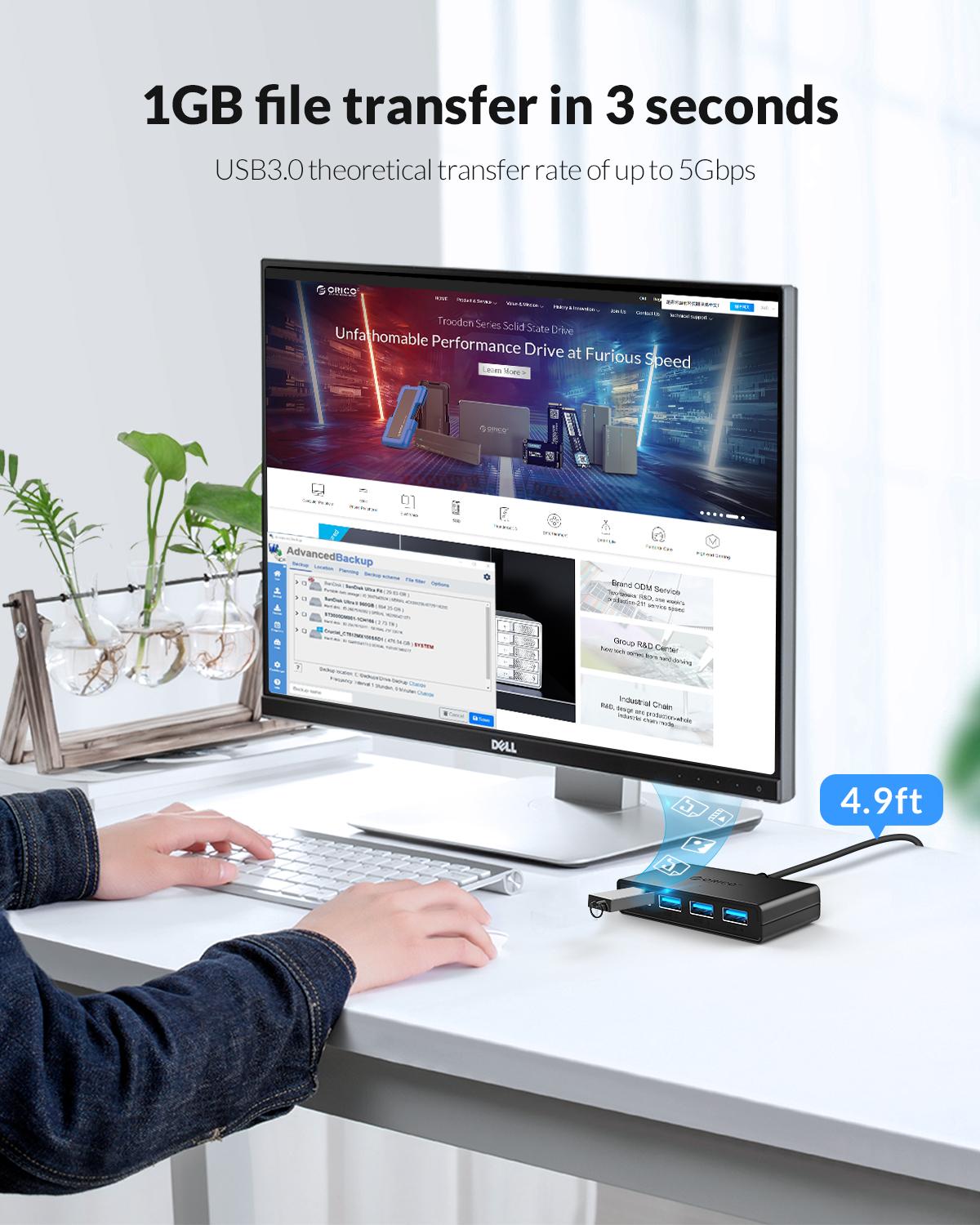 ORICO-HUB con 4 puertos USB 3,0, divisor, adaptador OTG de alta velocidad para ordenador, portátil, accesorios con puerto de alimentación Micro USB múltiple