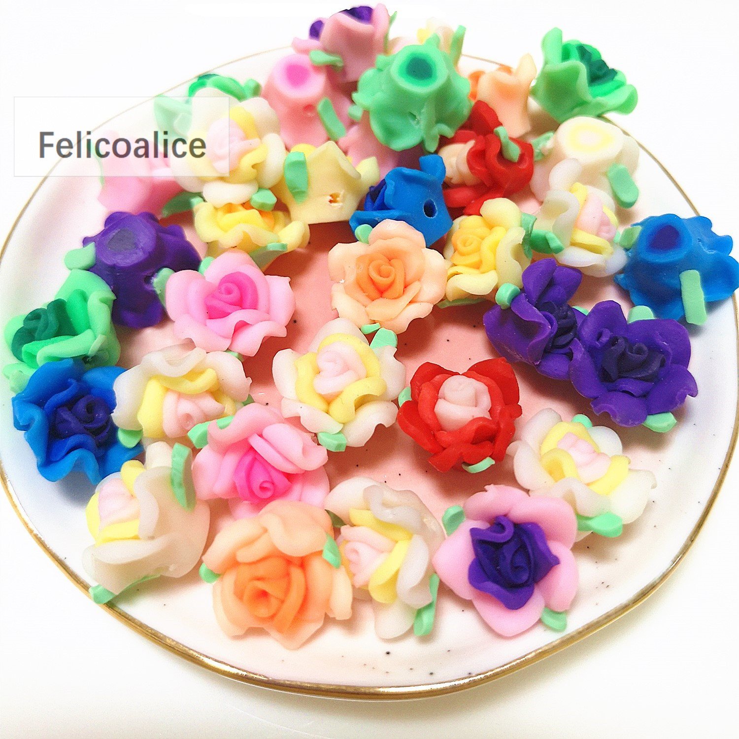 100Pcs 15Mm Kleurrijke Hars Polymeer Klei Flat Back Rose Bloem Kralen Gemengde Voor Diy Ambachten Sieraden Makings Decoratie accessoires: Default Title