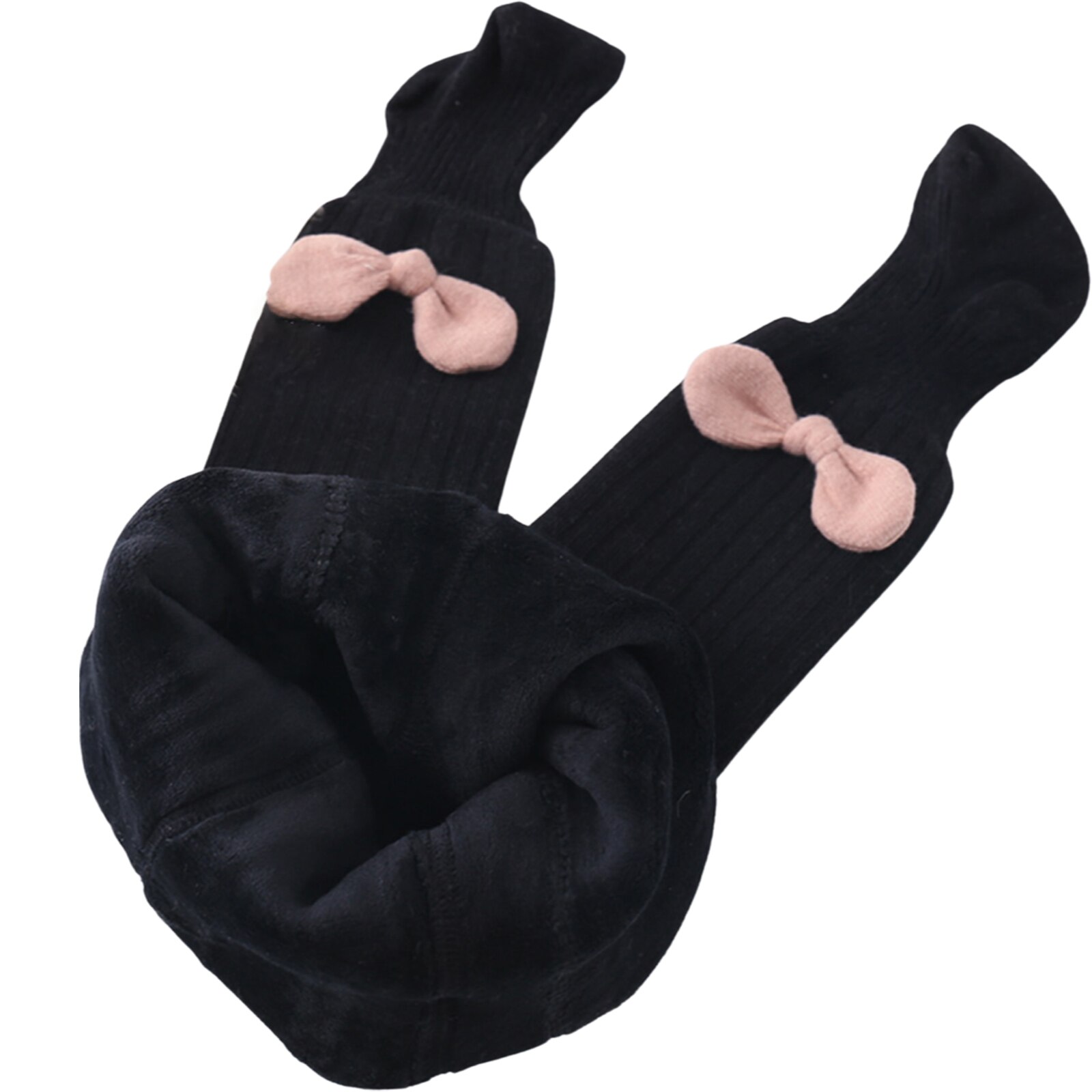 Criança do bebê meninas meia algodão velo-forrado engrossado arco dos desenhos animados decoração meia-calça inverno toddlers collants quentes leggings: Preto / 1-2 Years
