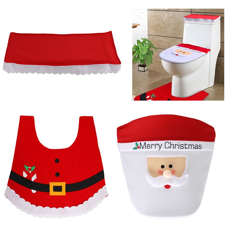 Kerst Toilet Seat Cover Set Tapijt Happy Santa Feestelijke Set Badkamer Wc Mat Wc Accessoires Kerstversiering