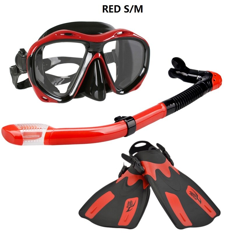 Snorkelen snorkelen duiken scuba zwemuitrusting siliconen duikmasker uitrusting + ademhalingsbuis + zwemvliezen