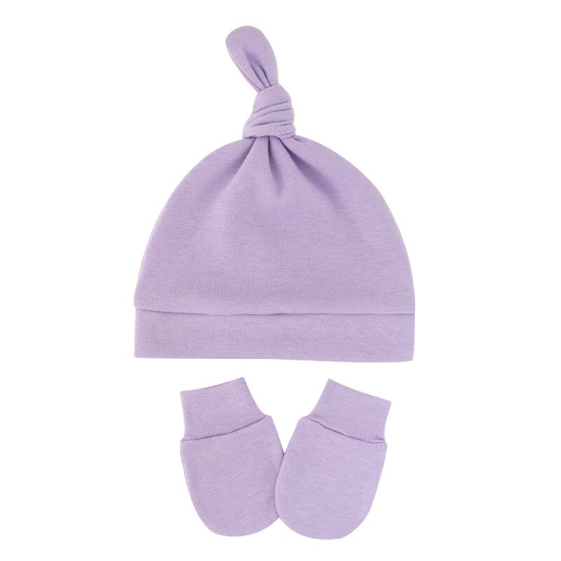 Chapeau de -né avec gants, Bonnet en coton, pour filles et garçons, accessoires pour nourrissons et tout-petits: 11