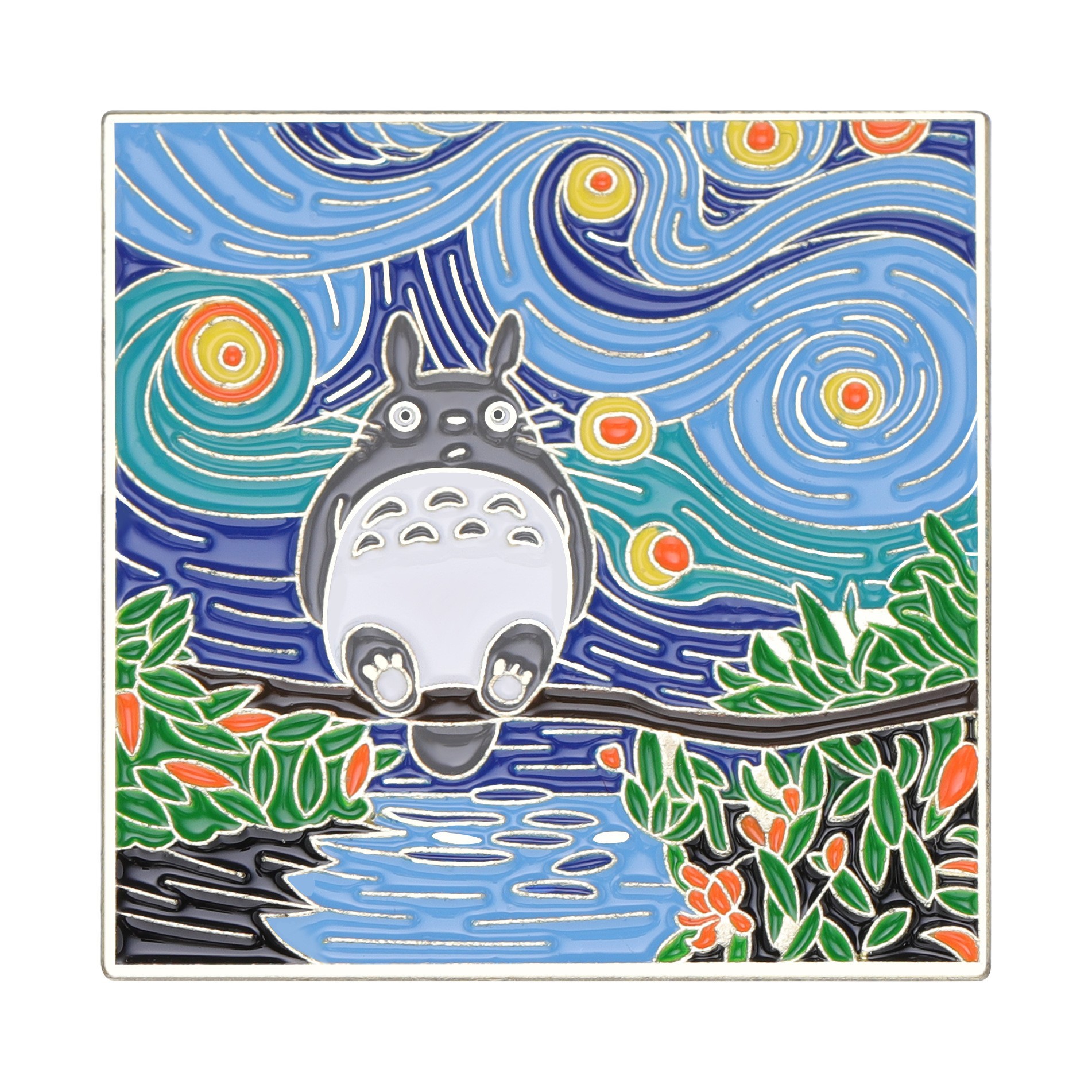 Pintura al óleo de cielo estrellado, girasol, chica, geométrico de metal, insignias, broche, alfileres de esmalte, etiqueta, bolsa, mochila, sombrero, de joyería: Oro champán
