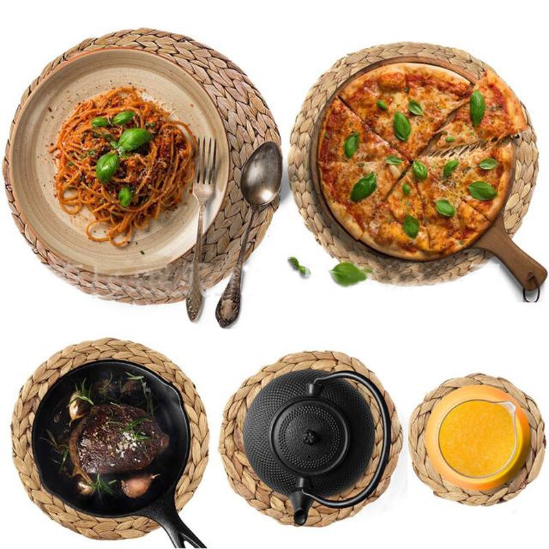 1 PC okrągłe podkładki tkane maty stołbyć winnym robić jadalni hiacynt wodny odporny na ciepło antypoślizgowy tkany ręcznie podkładka