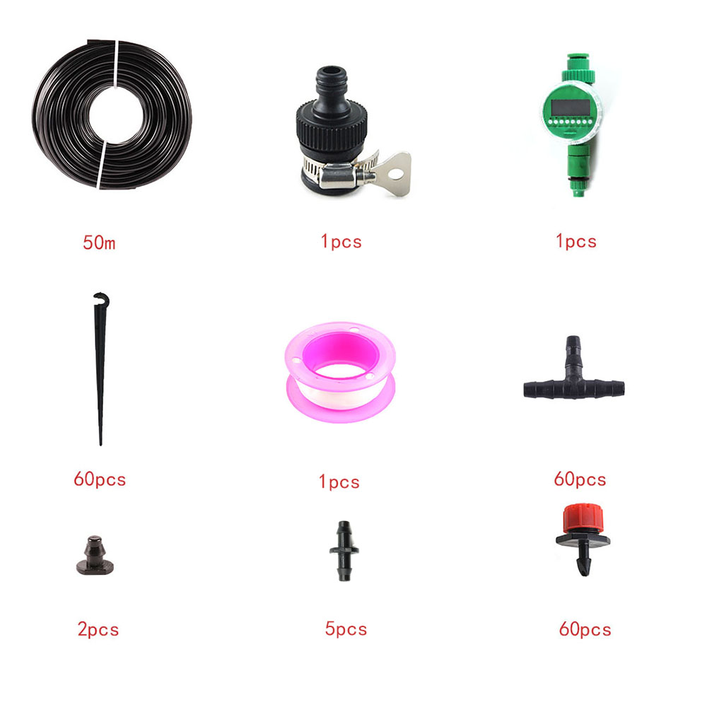 20/30/40/50m Micro Tube 10pcs Micro Red Drip Irrigation System Plant Self Watering Garden Hose Watering Kit with a quick coupler