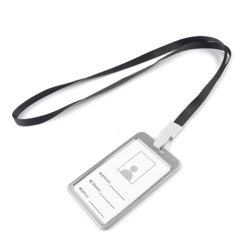 Metal ID Badge Card Holder Business Security Pass Tag Holder with Lanyard: Black