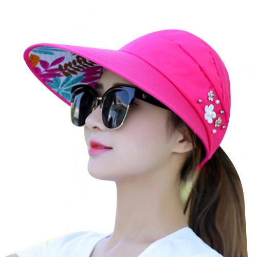 80% Sales! Zomer Vrouwen Anti-Uv Opvouwbare Zonneklep Cap Brede Rand Ademend Outdoor Hoed: Rose Red