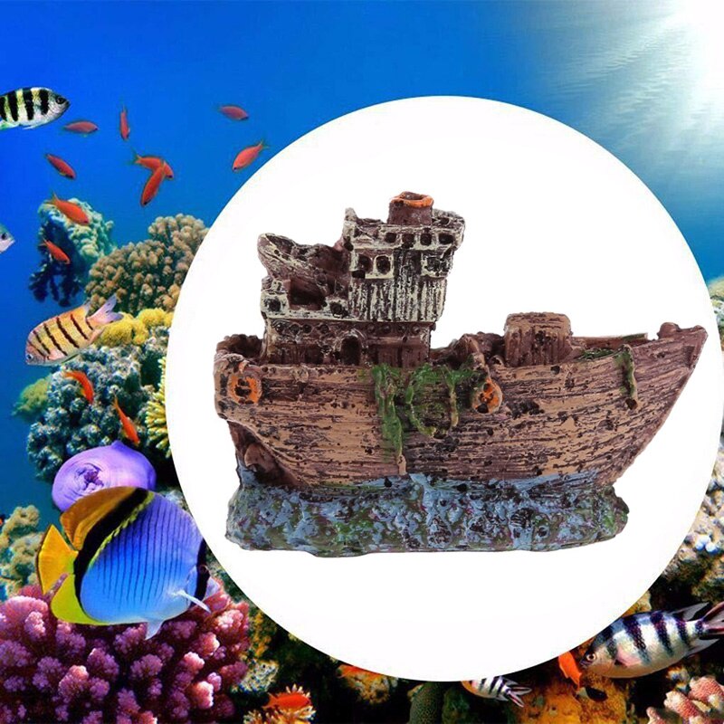 Ornamento de barco de resina de aquário pequeno paisagístico aquário pirata tanque de peixes barco ornamento artificial resina naufrágio navio pirata