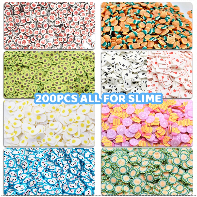 200Pcs Weichen Keramik Obst Scheiben Schleim DIY Nail art Mobilen Schönheit Obst Fimo Perle Zusatzstoffe Telefon Zubehör Für Kinder spielzeug