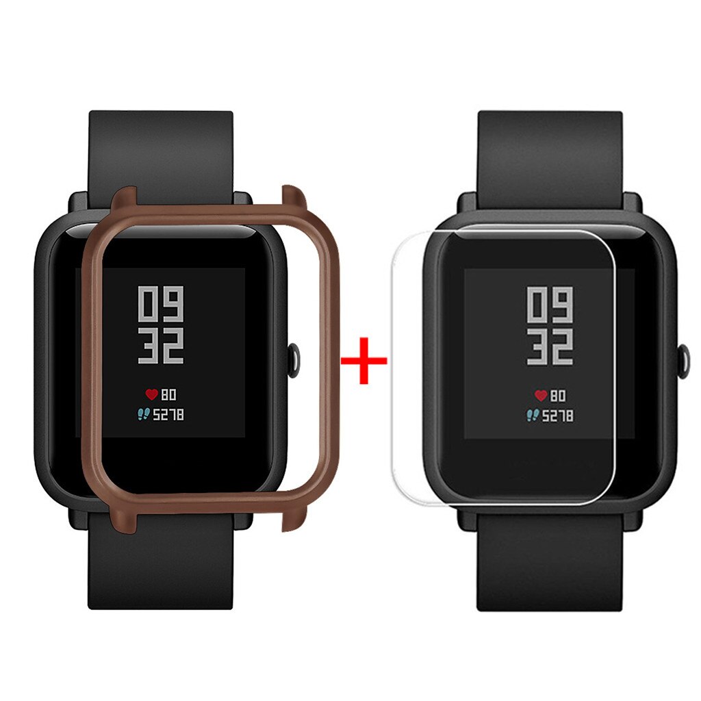 Protector Case Cover Shell + Screen Protector For Xiaomi / Huami Amazfit Bip Youth Watch Slim Colorful Frame Case Cover #25: Coffee