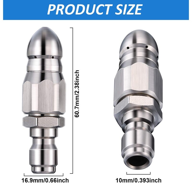 1/4 Inch 5000 PSI Sewer Jetter Nozzle Pressure Drain Jetter Hose Nozzle for 1/4 Pressure Washer Quick Connector