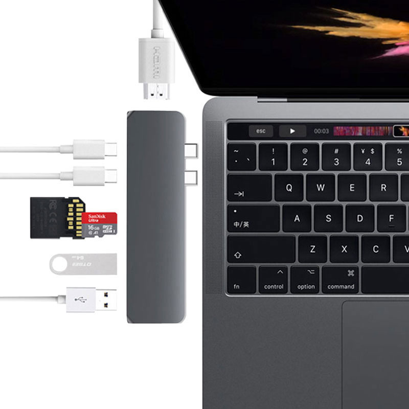 Usb-c dock til hdmi thunderbolt 3 adapter usb type c hub med pd power tf sd kortlæser usb 3.0 til macbook pro/air usb-c