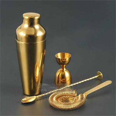 Cocktail shaker bar sæt kobber forgyldt shaker barware sæt  - 4 dele bartendersæt indeholder shaker, jigger, si, ske: Guld sæt
