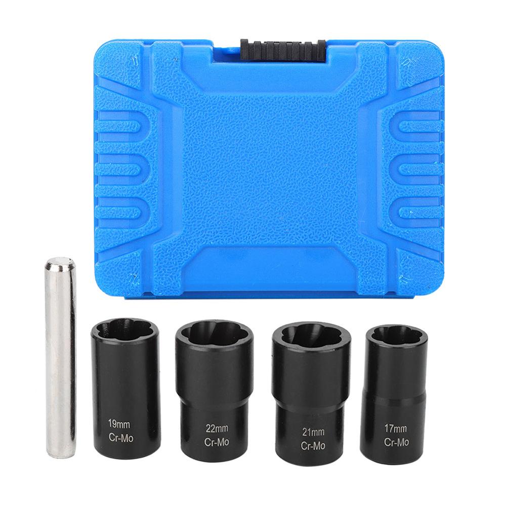 5Pcs Twist Socket Set Locking Wheel Nut Bolt Stud Extractor Removers 17mm 19mm 21mm 22mm Socket carbon steel