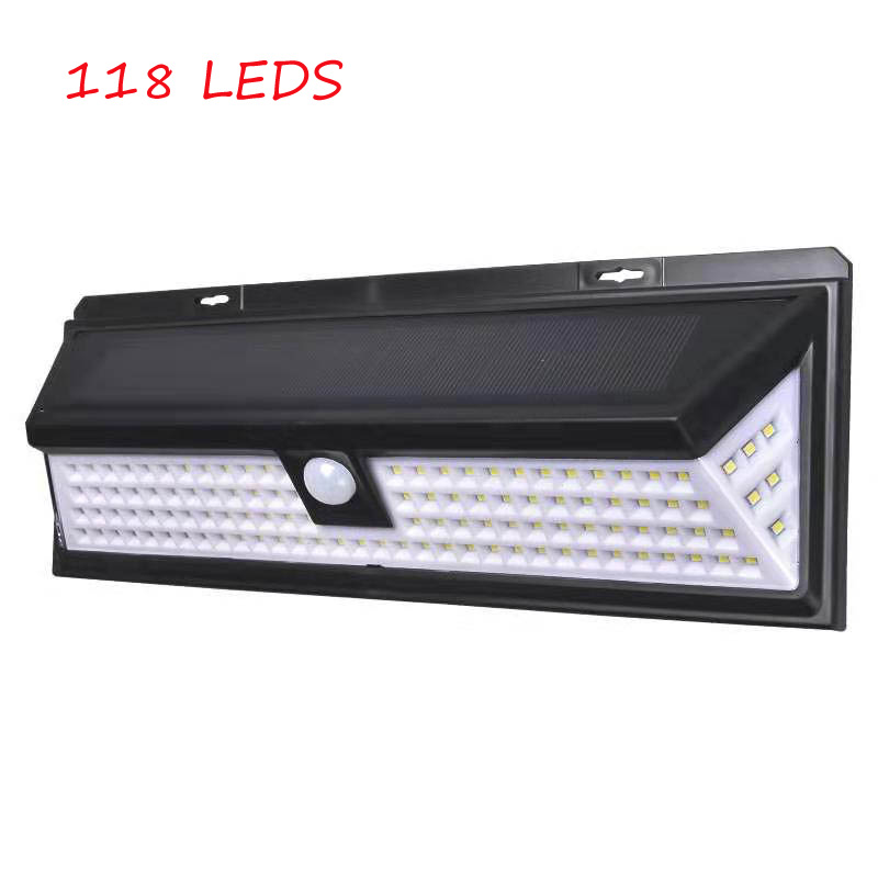 Solar Lamp 118 Led Pir Motion Sensor Lamp Buiten IP65 Waterdichte Solar Tuinverlichting Emergency Beveiliging Licht Zonne Wandlamp: 118 LEDs solar light / Black body