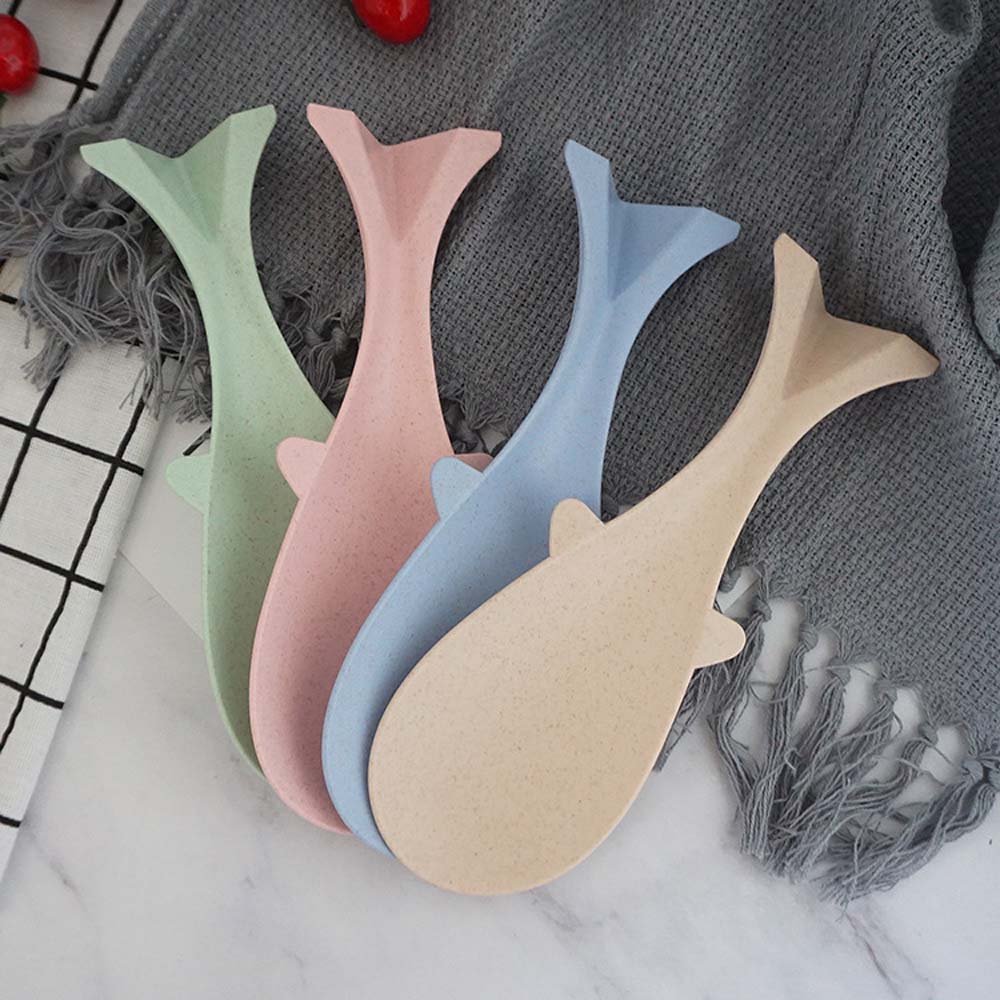 Cartoon Fish Shape Wheat Straw Plastic Rice Spoon Spatula Spoon Non-stick Rice Spoon Rice Paddle Soup Sauce Rice Scoop