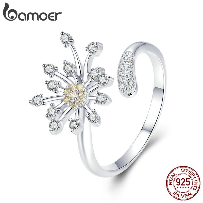 Bamoer Authentieke 925 Sterling Zilver Bloeiende Paardebloem Liefde Cz Verstelbare Ringen Voor Vrouwen Wedding Engagement Sieraden SCR471