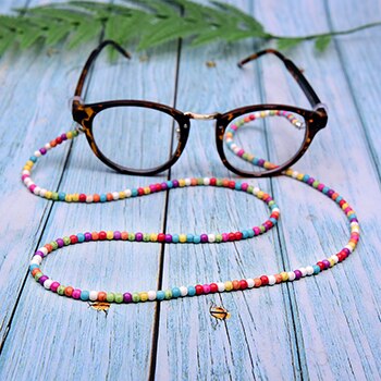 MOND MÄDCHEN Nicht-Unterhose 4MM Perlen Brillen Kette Sonnenbrille Halfter Halskette Lesebrille Schlüsselband Brillen Schnübetreffend Brillen Halfter: Mehrfarbig