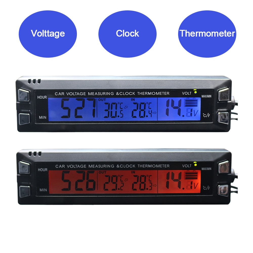 PolarLander 12V 3 In 1 Digital LED Auto Uhr Thermometer Voltmeter Spannung  Temperatur Monitor