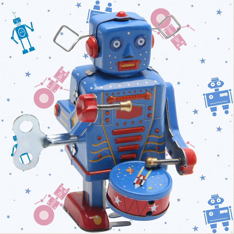 Robot de cuerda de Metal Retro para niños, juguete coleccionable,