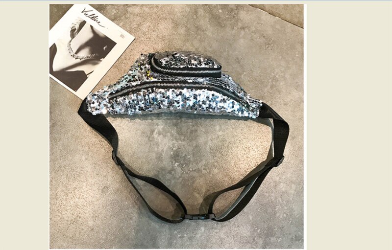 Women Waist Packs Girls Sequins Glitter Bag Fanny Pouch Hip Purse Satchel Chest Casual Ladies Handbags: F