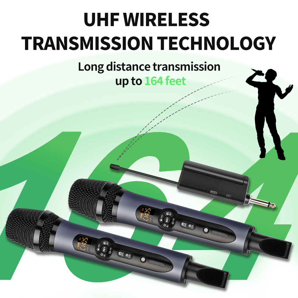 Wireless Microphone 2 Channels UHF Depusheng H2 Dual Handheld Dynamic Karaoke Mic System 50m for Stage Church Party Speaker Meet