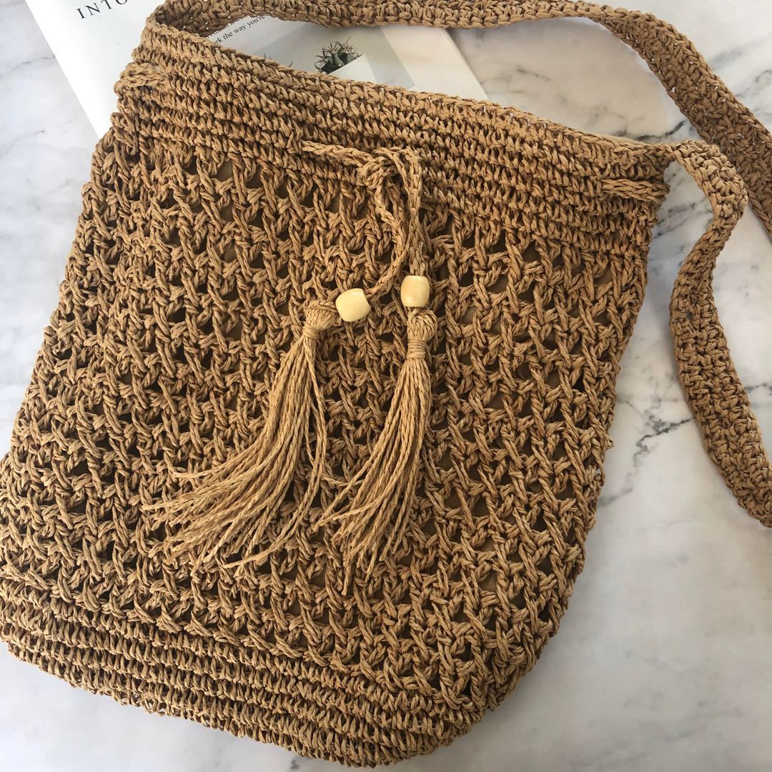 Bucket Hollowed Out Paper Rope Straw Straddling Beach Bag Leisure Women's Messenger Handbags For Women