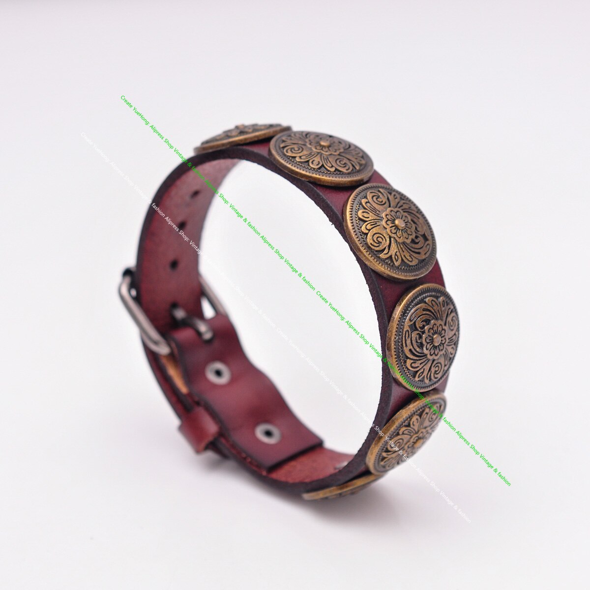 Antike Durcheinander Südwesten Blumen- Concho Besetzt Leathercraft Gemüse bräunen Braun Leder Armbinde Armbinde Manschette Armreif