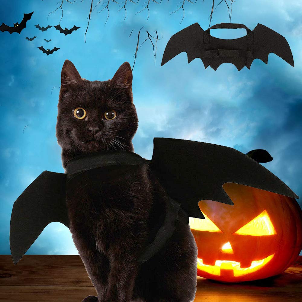 1 st pet fladdermus vingar halloween kostym för katter hundar, katt kattunge fladdermöss vingar kostym dress up för halloween festival svart