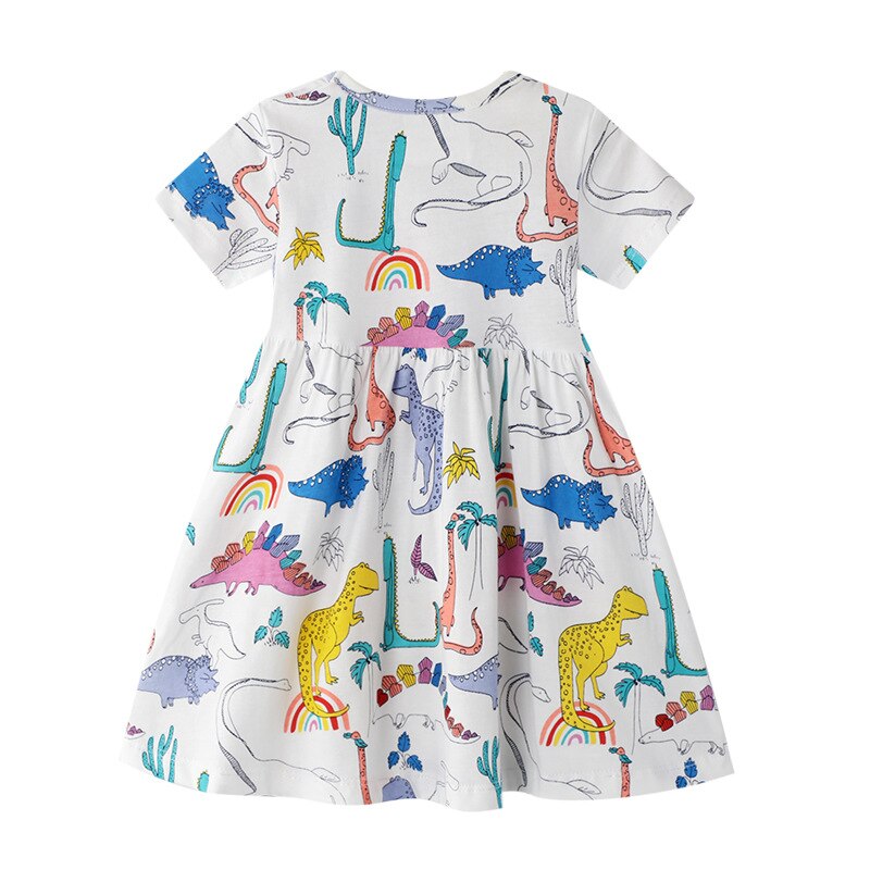 Kid Peuter Baby Meisje Kleding Dinosaurus Print Katoen Jurken Zonnejurk Casual Cure Korte Mouw Zomer Jurk Outfit Kleding 2-7Y