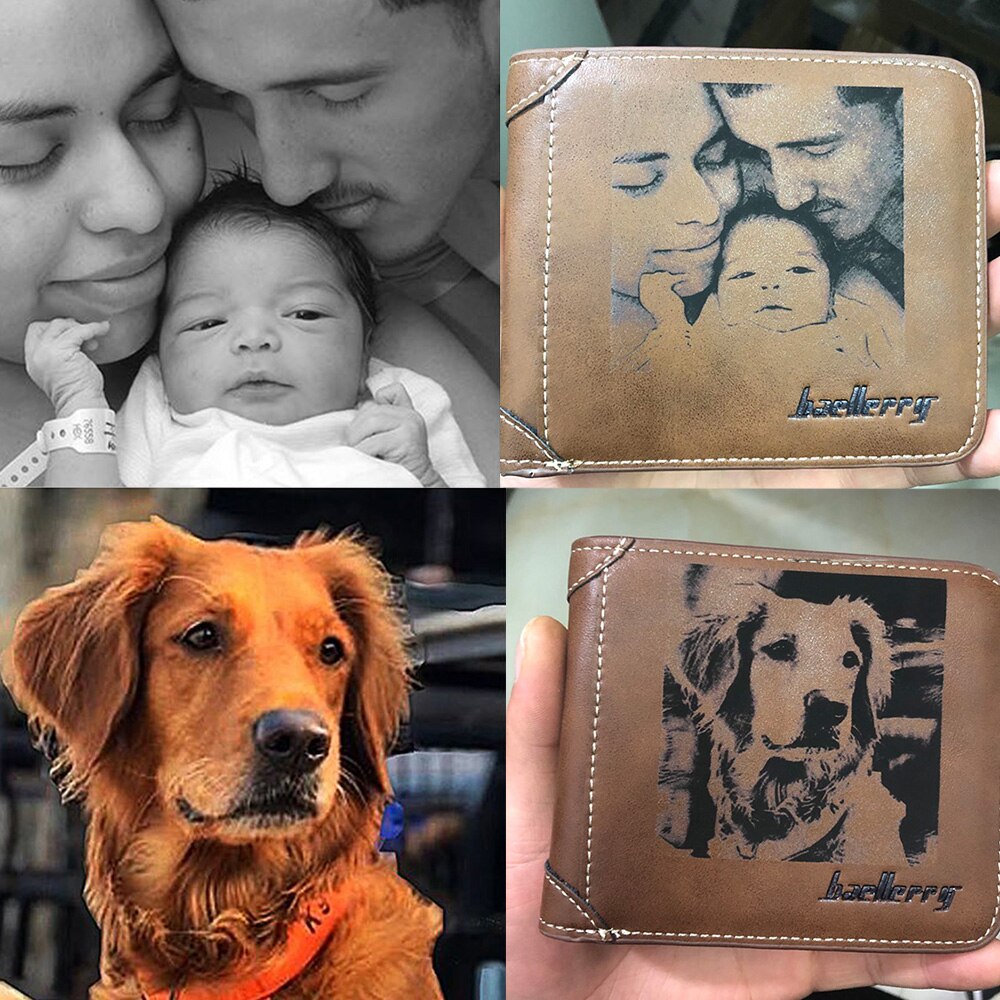 Billeteras con grabado de fotos para hombre, cartera masculina de con grabado de fotos, portatarjetas Vintage, de cuero PU,