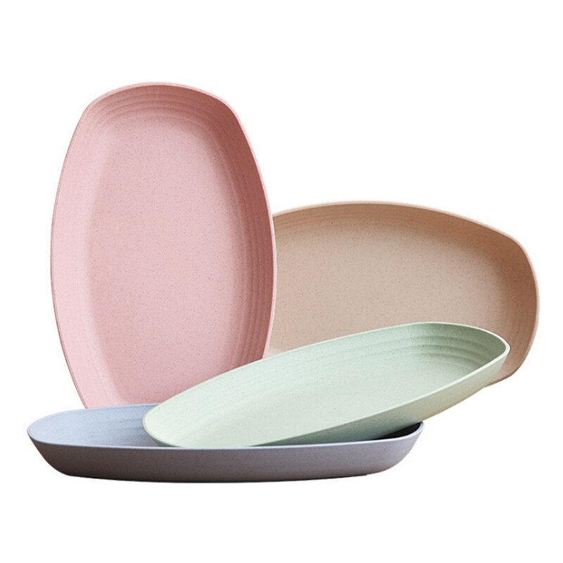 4Pcs Tarwe Stro Ovale Vorm Fruit Dessert Voedsel Opslag Platen: Default Title