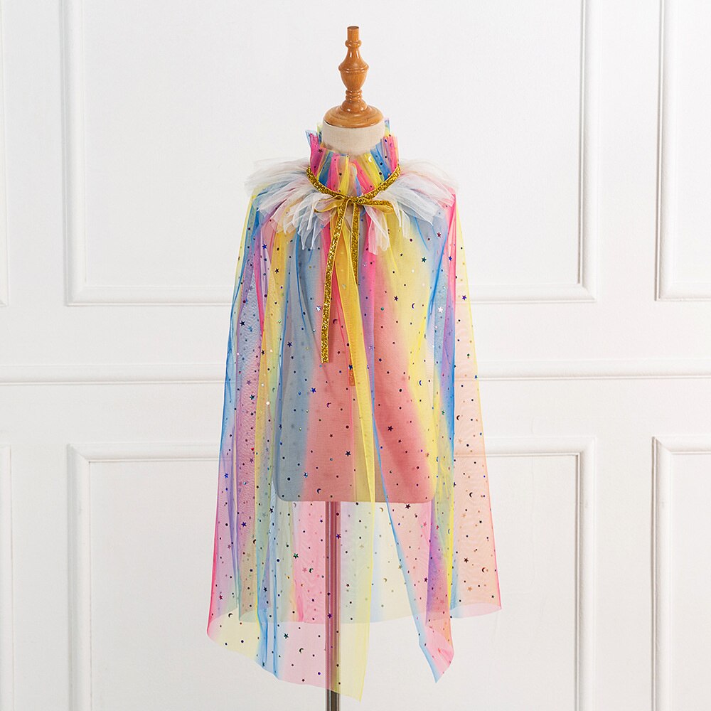 Girls Tutu Cape Girls Halloween Christmas Cloak Beautiful Kids Girls Party Wear Cape Rainbow Star Sequins Capes: E
