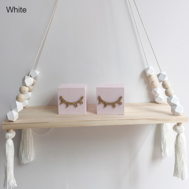 Étagère murale suspendue à pampilles en bois | Rangement de pièces, perles, décoration pour chambre d'enfants personnalité, 1 pièces, ornements pour décoration de la maison: WHITE