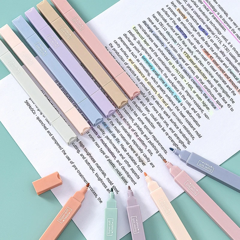 Juego de rotuladores resaltadores Pastel, marcadores resaltadores Kawaii de Color Morandi, bolígrafos bonitos, papelería coreana para útiles escolares