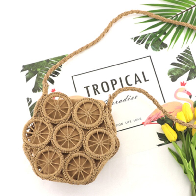 Strand halm vesker for kvinner sommer rotting bag håndlaget hulvevd strand bag casual bohemia bali håndveske bolsos mimbre: 2