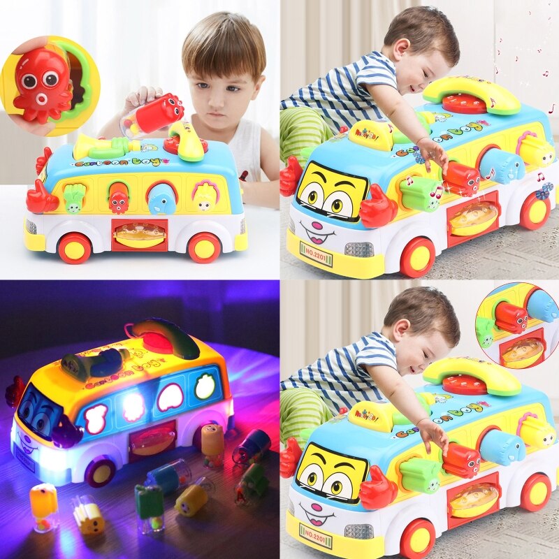 Babylegetøj sjov bus bump and go bil spille musiklys, tidlig uddannelse til 2 - 3 -årige piger drenge småbørn