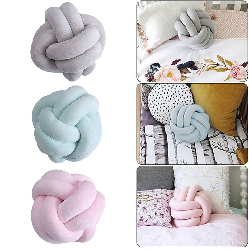 Oreiller rond et en forme de boule de Knau, nordique amusant, nœud Simple, à la , doux et solide, pour la maison, S09