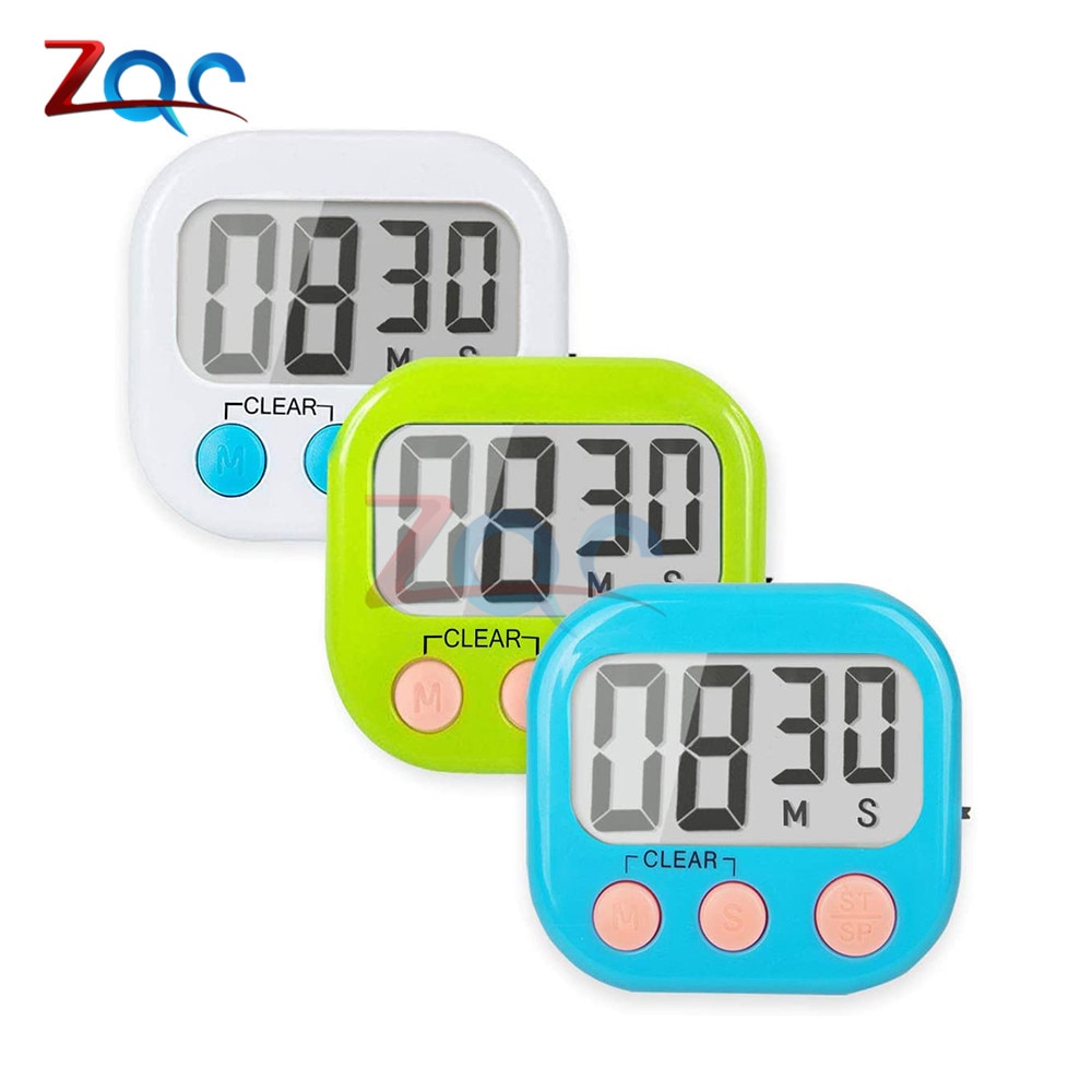 LCD Digital Timers Kitchen Timer Cooking Timer Count Up Down Alarm Clock 24 Hours with Stand White Blue Green Pink